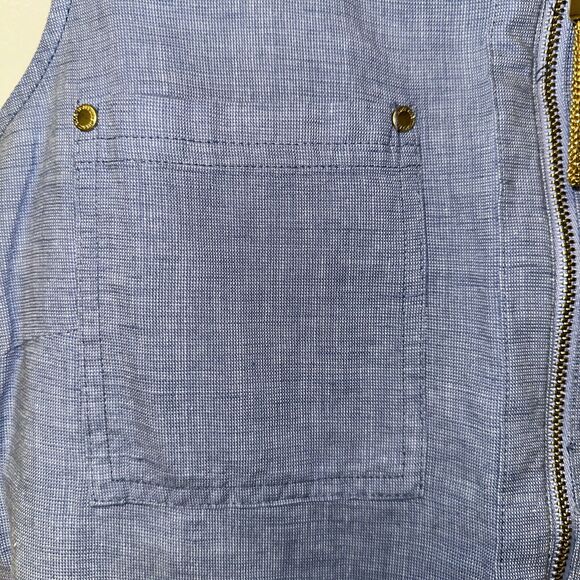 Ellen Tracy Women Size Medium Sleeveless Gold Zipper Front Tunic Chambray Linen - Picture 2 of 11